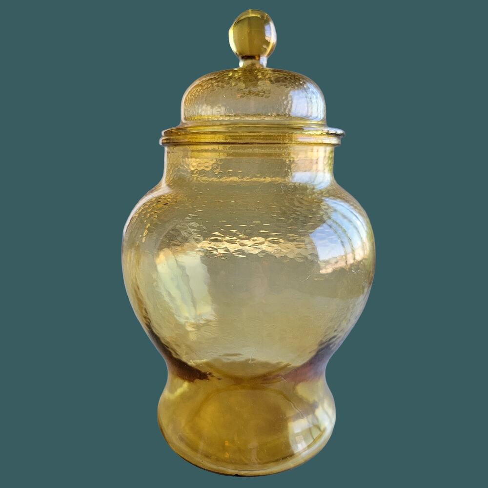 Vintage 1960s Indiana Glass 9" Amber Pebble Glass Ginger Jar Canister